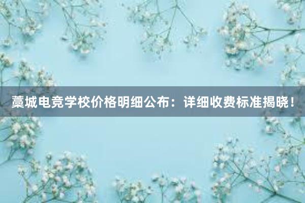 藁城电竞学校价格明细公布：详细收费标准揭晓！